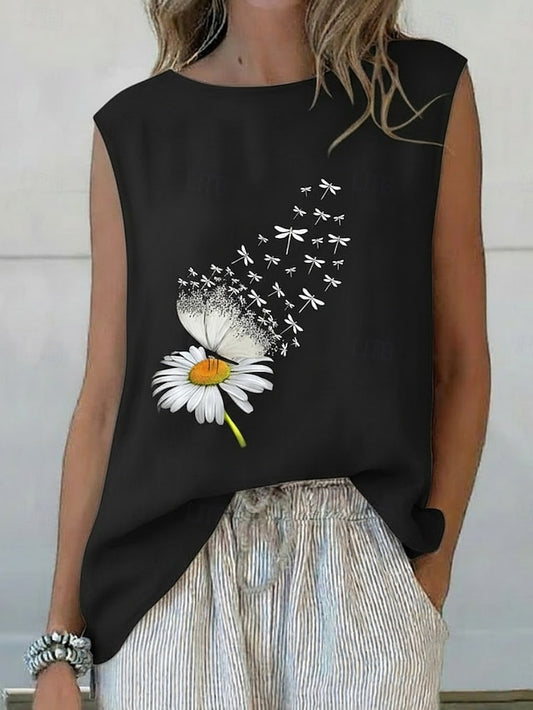 Women's Summer Tops Blouse Sleeveless Shirt Print Floral