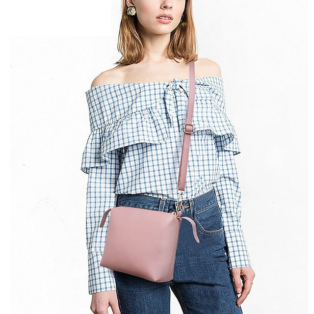 3-Piece Faux Pink Set - Handbag Women's Tote Leather