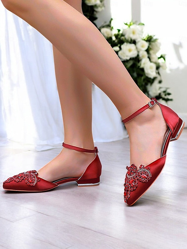 – Gemstone Embellished Flats Pointed-Toe Green Style Vintage