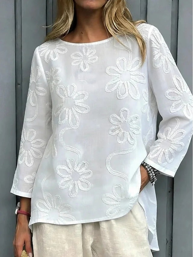 Women's Blouse Embroidered Solid Color Floral Stylish