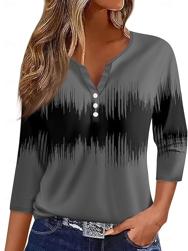 Women's White Pink Khaki Waves Print Daily Date Elegant
