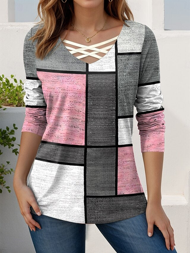 Women's T Shirt Cut Out Print Graphic Geometric Vintage
