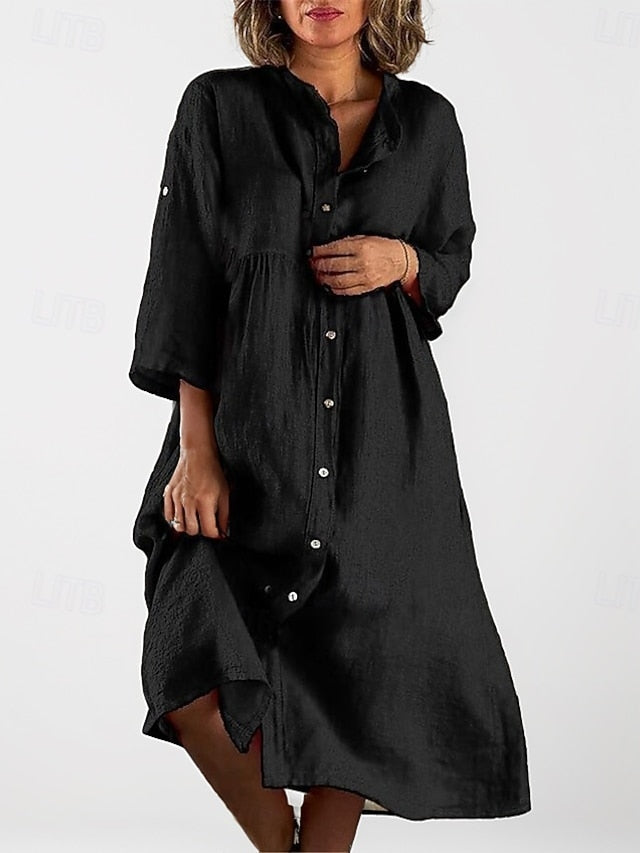 Women's Yellow Navy Blue Brown Summer Spring Midi Dress