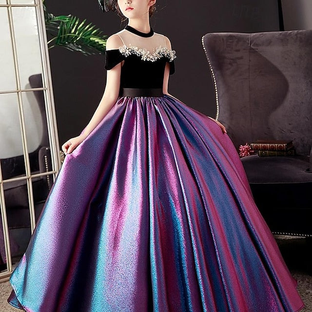 Girls' Party Sleeve Short Solid Color Dress Kids