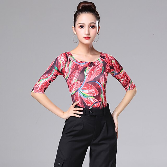 Latin Dance Ballroom Dance Top Printing Splicing Women's