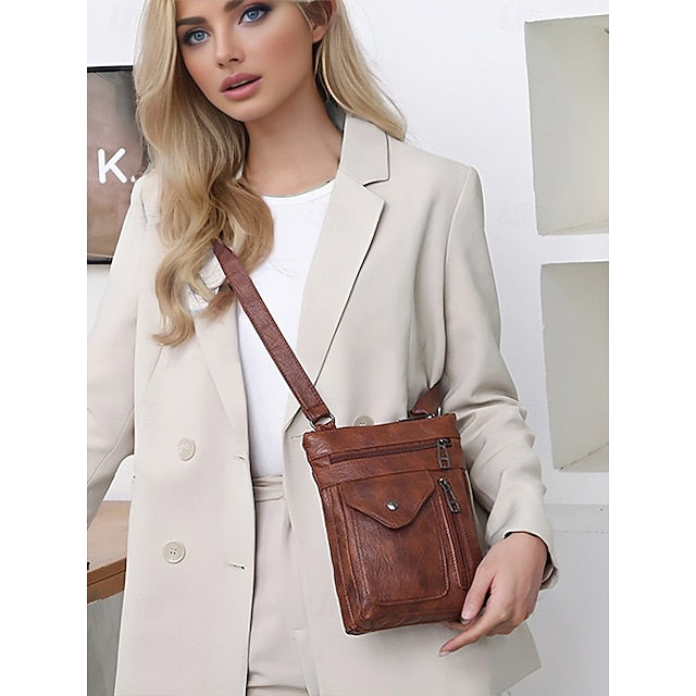 Bag Leather Vintage Faux - Crossbody Women's Multi-Pocket