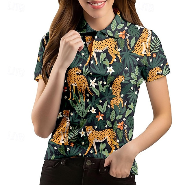 Women's Animal Tennis Shirt Short Sleeves Print UPF50+