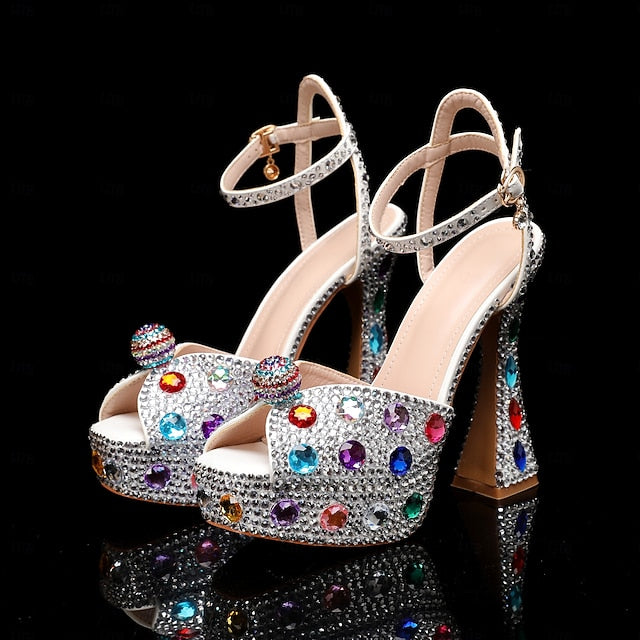 Women's Platform Sandals Rhinestone Colorful – Sparkly