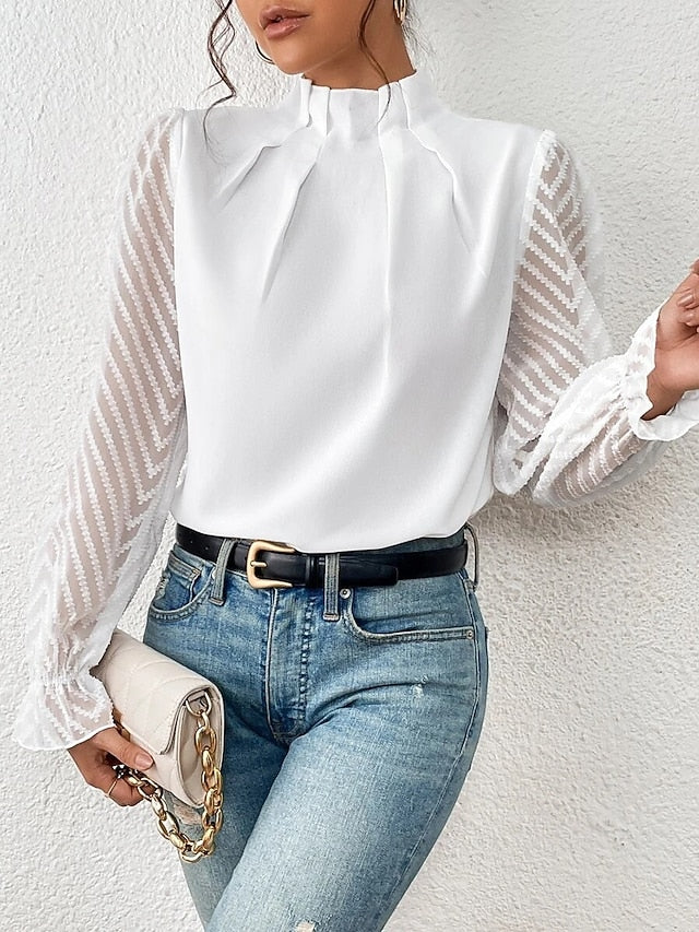 Women's Shirt Blouse Daily Basic Mesh Long Sleeve Regular