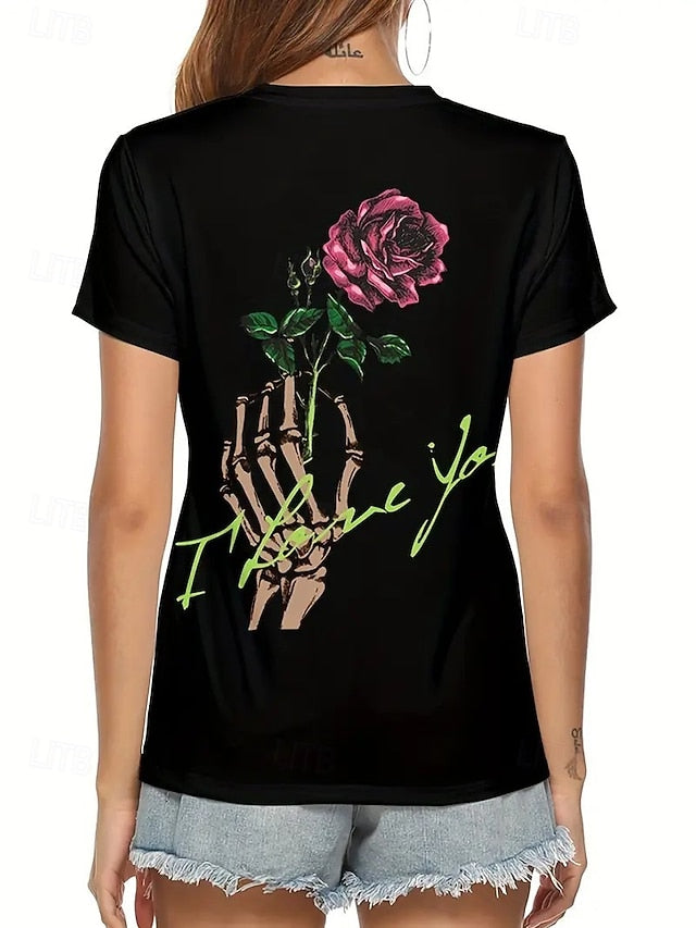 Women's T Shirt Skulls Floral Striped Stylish Casual Funny