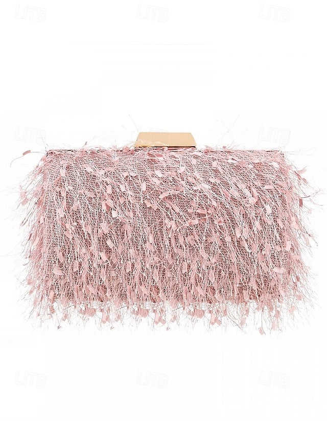 Chain Feathered Clutch Women's Strap with Evening Chic