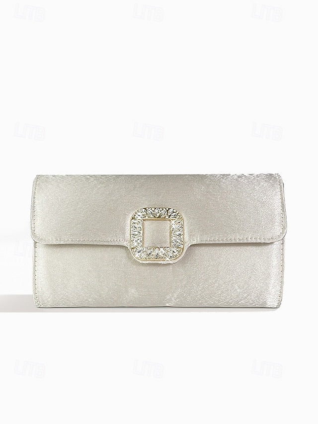 Buckle with White Satin Women's Elegant Clutch Rhinestone -