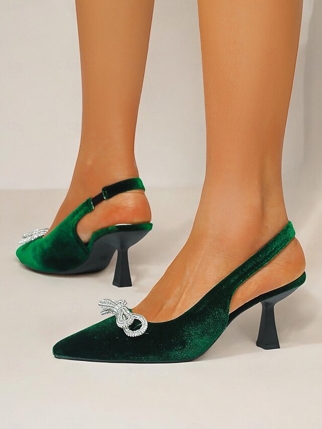 – Toe Velvet Heels Cocktail Slingback Pointed Women's