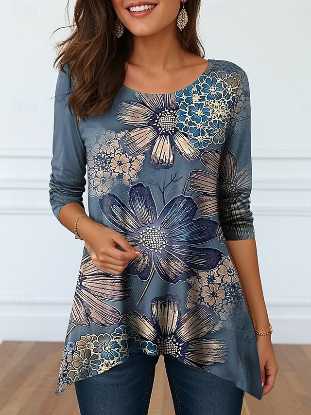 Women's T Shirt Print Asymmetrical Graphic Geometric