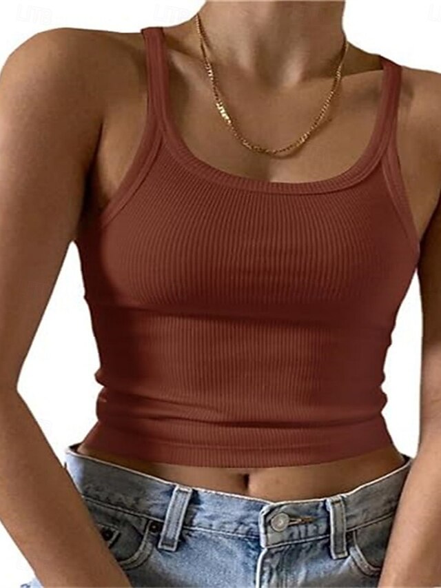 Women's Tank Top Sleeveless Shirt Tee Top Solid Color