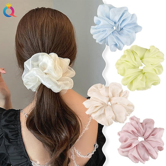 Chiffon Hair Rope Hair Ring Love Heart Printing Satin Fabric