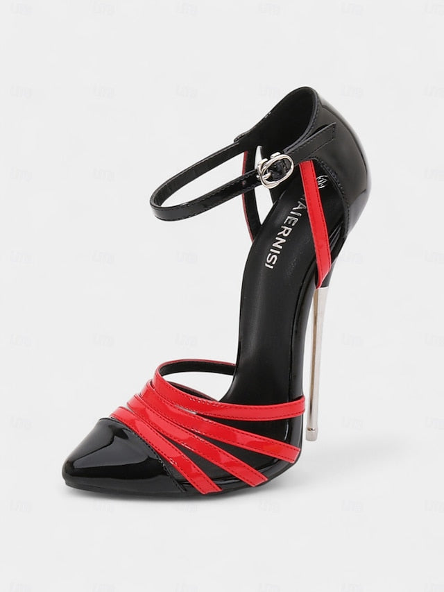 Leather Women's Patent Black Red Heels - Stiletto and