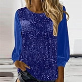 Women's T Shirt Tee Top Sequins Patchwork Solid Color