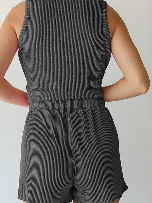 Women's Two Piece Sets Vest Camis Sleeveless Crew Neck