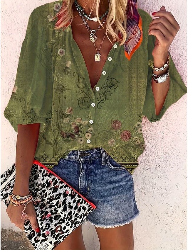 Women's Shirt Print Ombre Floral Graphic Bohemia Vintage