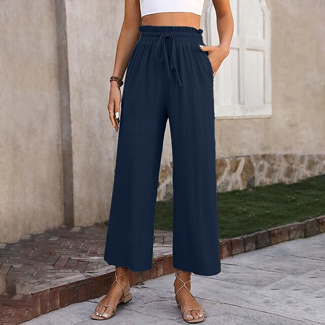 Women's Cotton Linen Pants Wide Leg Chinos Vacation