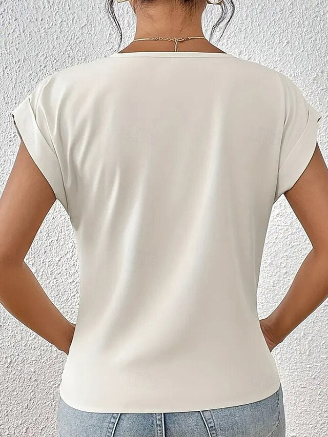 Women's T Shirt Solid Color Classic Casual Short Sleeve V