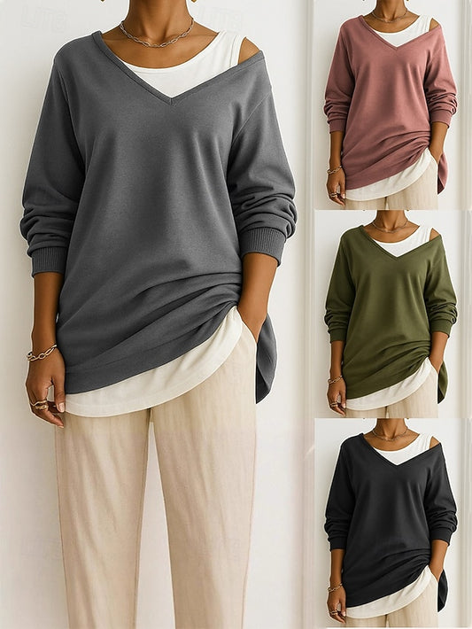 Women's Blouse Patchwork Color Block Stylish Casual Long