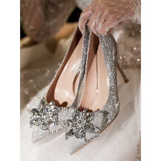 Heels – Wedding Shoes High Silver Women Glitter Sparkling for