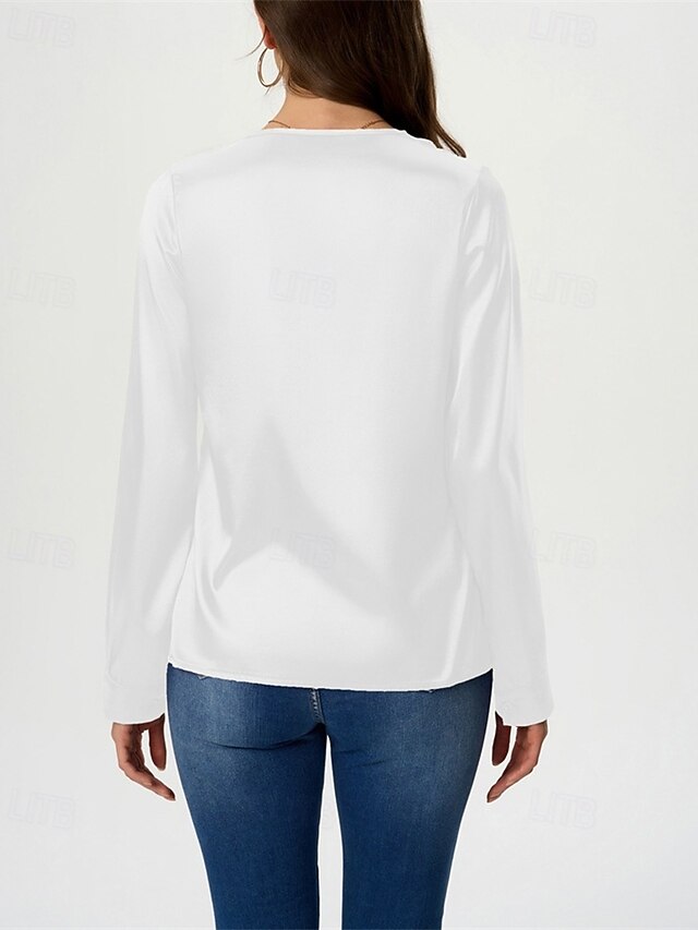 Women's Shirt Elegant Dressy Satin Top Solid Color Stylish