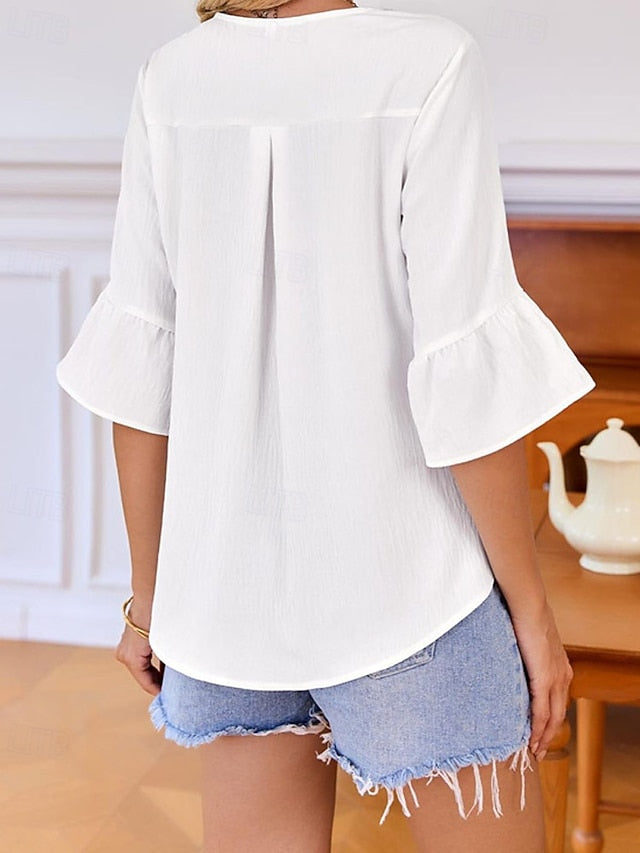 Women's Shirt Elegant Satin Top Blouse Ruched Ruffle