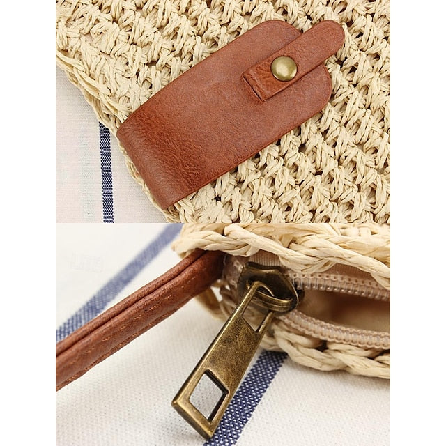 Women’s Bag Chic Leather - Strap Straw with Crossbody Woven