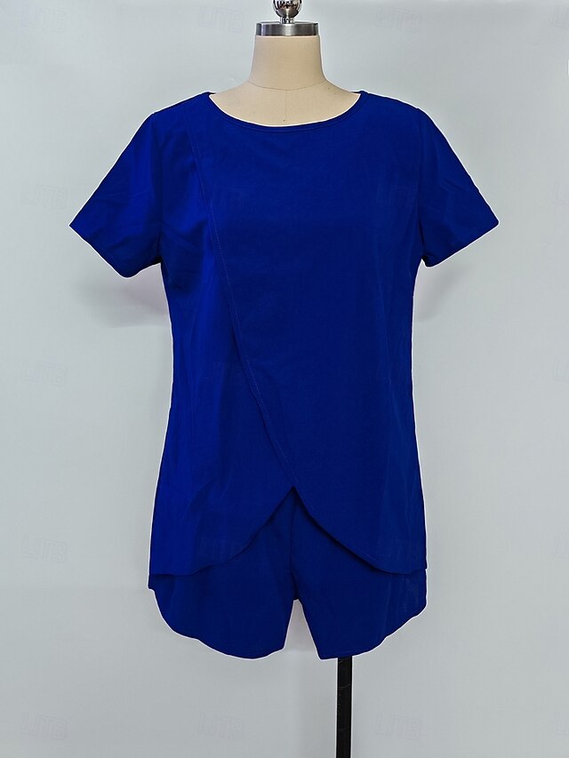 Women's Shorts Sets Short Sleeve Crew Neck Plain Ruched