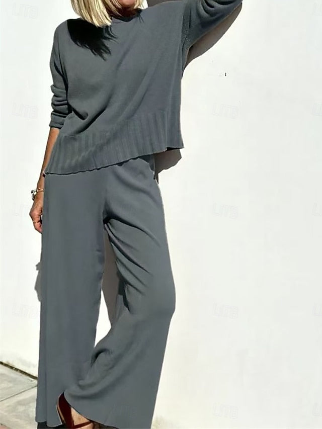 Women's Pants Sets Bolero Top Long Sleeve Crew Neck Plain