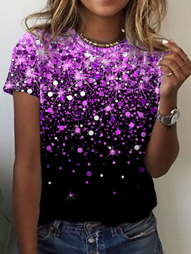 Women's T shirt Tee Yellow Blue Purple Graphic Galaxy Print