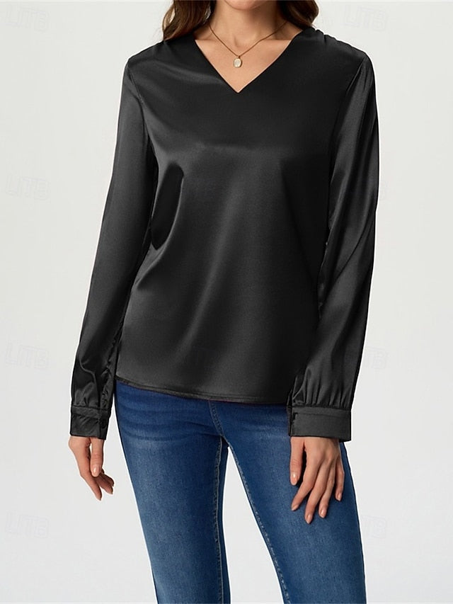 Women's Shirt Elegant Dressy Satin Top Solid Color Stylish