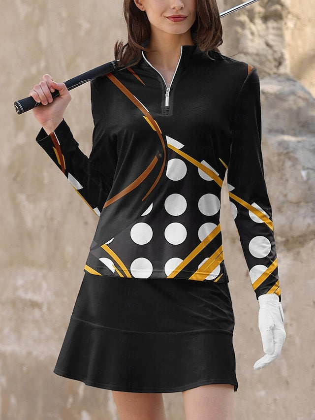 Women's Golf Polo Shirt Black Pink Blue Long Sleeve Sun