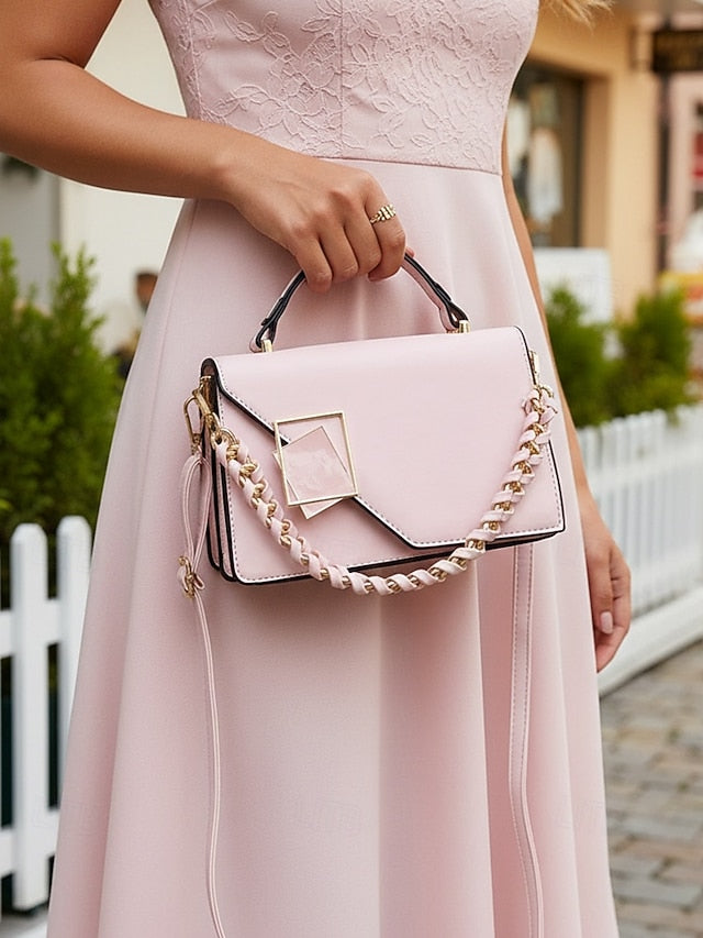 Women's Elegant Faux Leather Crossbody Handbag, Chic Top