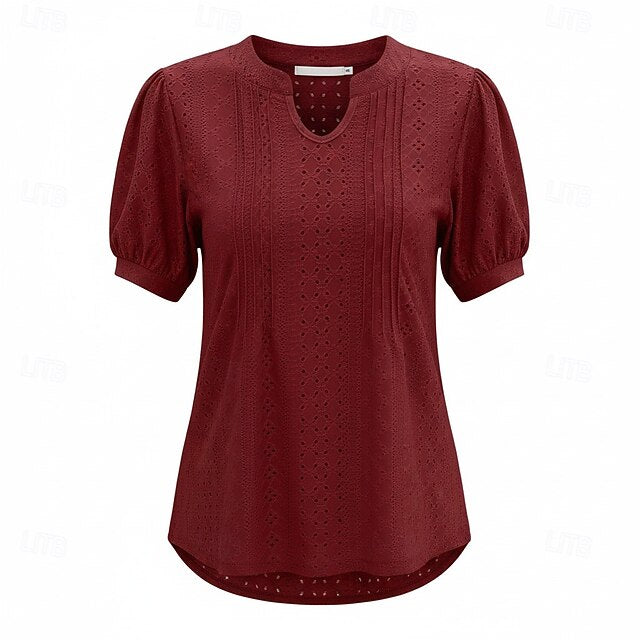 Women's Shirt Blouse Eyelet top Eyelet Plain Stylish