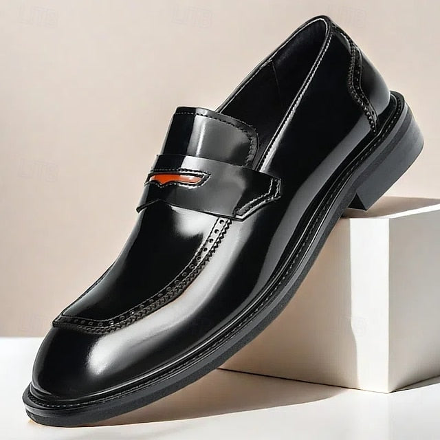 Decorative Men's Premium with Black Cowhide Slip-On Loafers