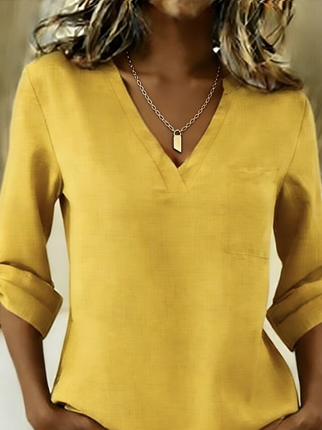 Women's Shirt Cotton Linen Shirts Blouse Buttons Plain