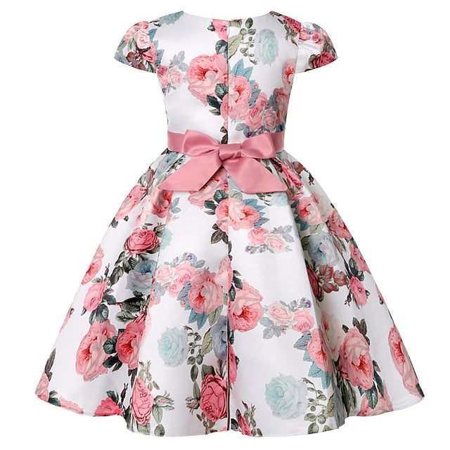 Party Floral Sleeve Kids Girls' Short Dress Flower