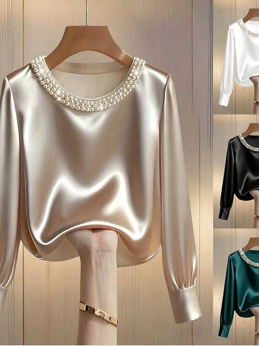 Women's Blouse Beaded Solid Color Elegant Stylish Long