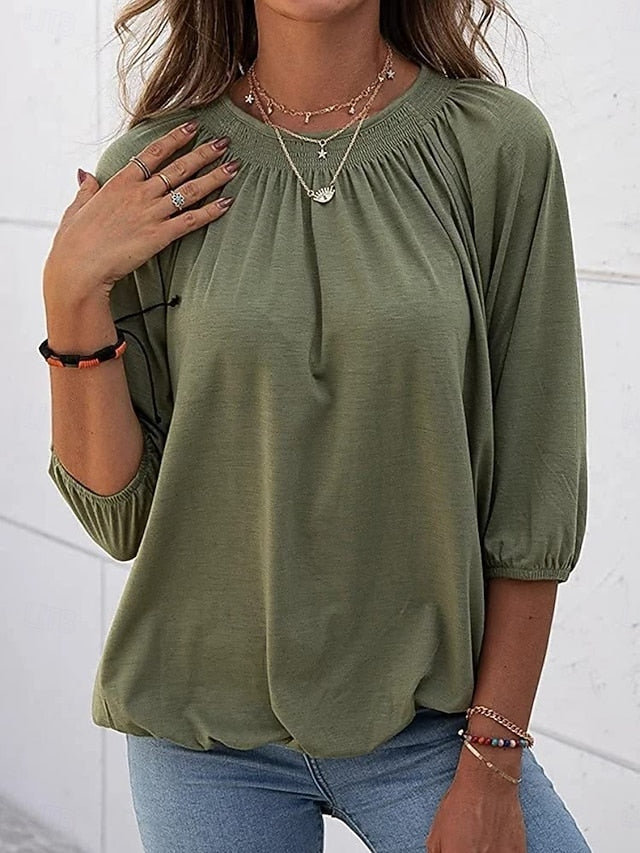 Women's T Shirt Plain Fashion Modern 3/4 Length Sleeve Crew