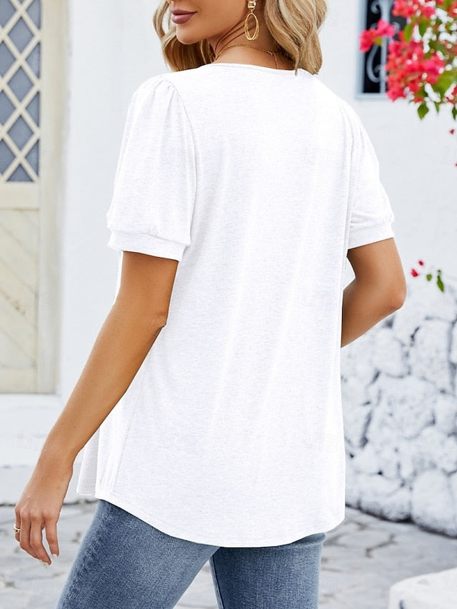 Women's Shirt Blouse Ruched Solid Color Basic Casual Short