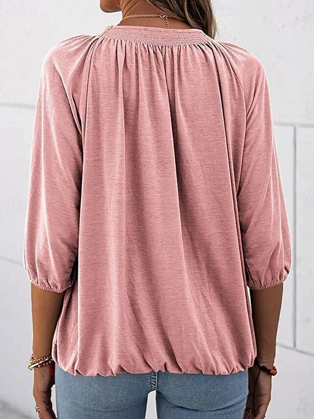 Women's T Shirt Plain Fashion Modern 3/4 Length Sleeve Crew