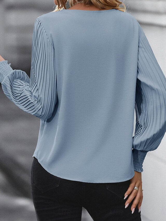 Women's Shirt Blouse Solid Color Basic Casual Long Sleeve V