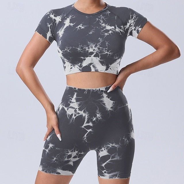 Women's 2 Pieces Workout Sets Shorts and Crop Top Tie Dye