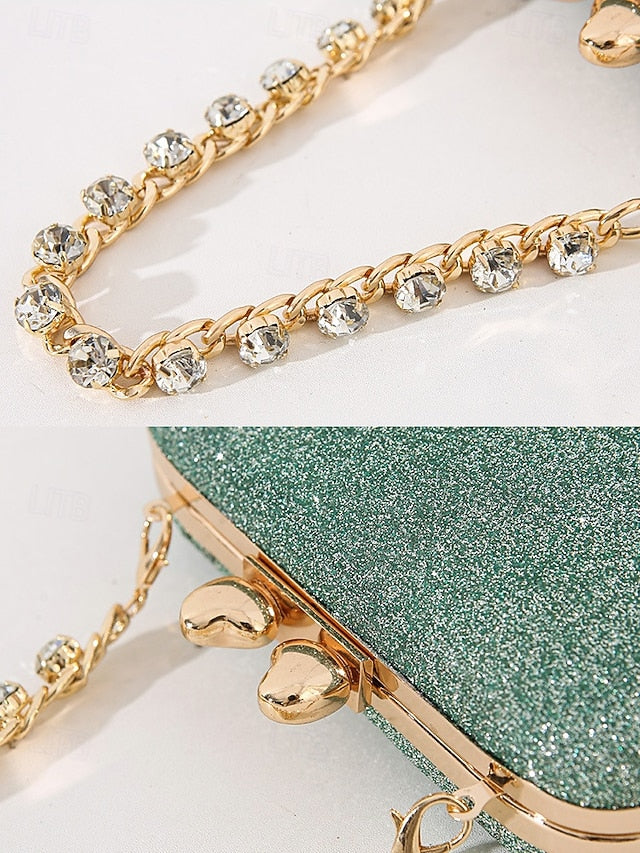 Evening Sage Green Clutch Women's with Glitter Rhinestone