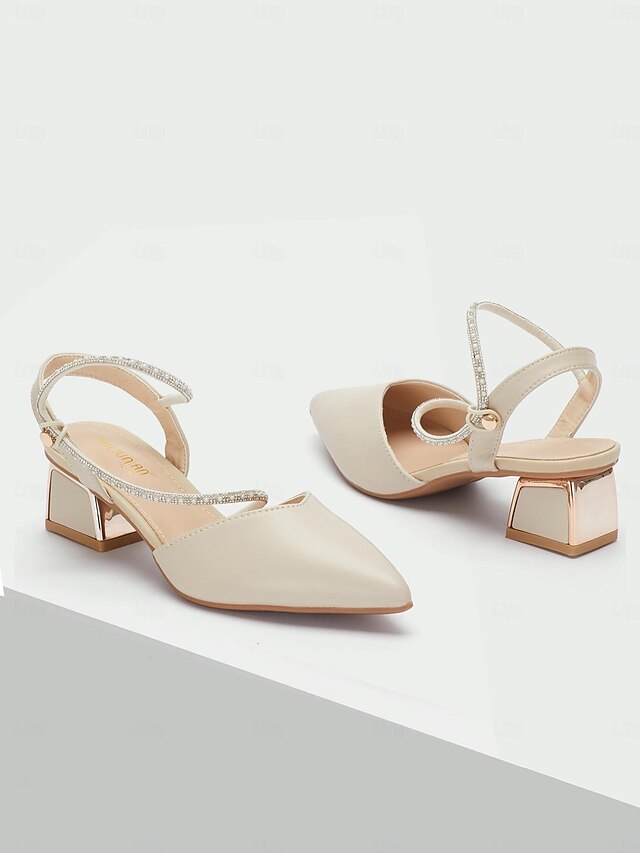 with Slingback Women's Pointed Rhinestone Heels Elegant Toe