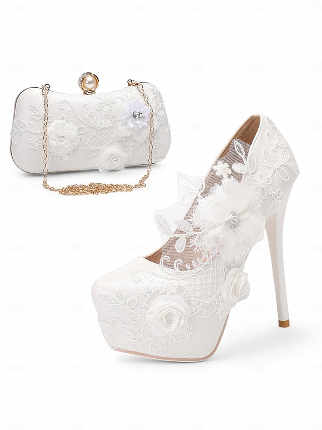 with Floral White Lace Wedding Shoes Embellishments